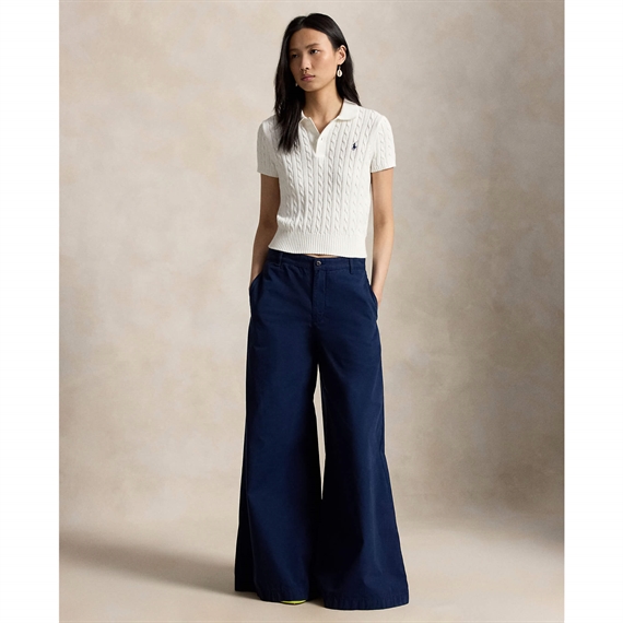 Polo Ralph Lauren Cable-Knit Cropped Polo Shirt, Hvid